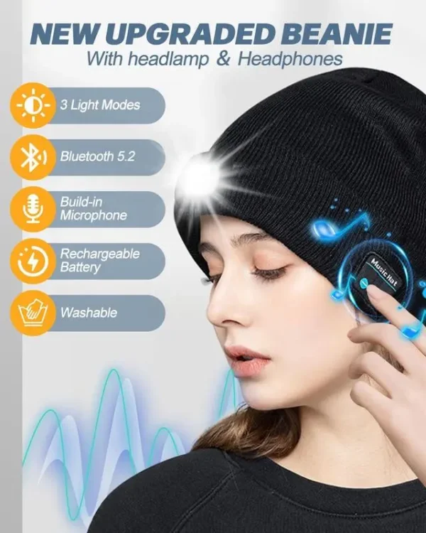 Winter— Gift Bluetooth Beanie with LED Headlight and Removable Speakers